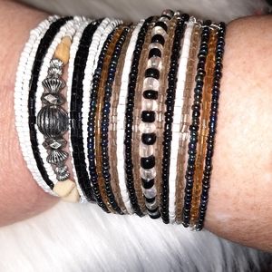 Set of 2 bracelets boho beaded flexible Memory Wire Cuff bracelets